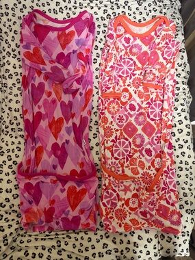 Little Sleepies Pink, Purple & Orange Heart and Floral Kids Pajama Nightgowns